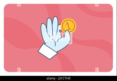 Cartoon hand holding golden coin vector eps. Vector art for animation, web design or social media templates. Stock Vector