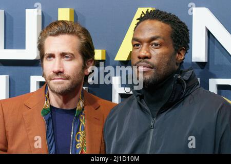 Madrid, Spain. 24th Mar, 2022. US director Michael Bay (L) and US actor Jake Gyllenhaal attend a photocall for the premiere of the film 'Ambulance' at Callao cinema in Madrid. Credit: SOPA Images Limited/Alamy Live News Stock Photo