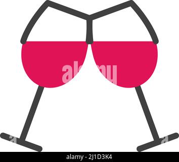 Flat line two red wine glasses icon Stock Vector