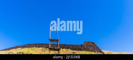 Offering Tower and The Temple at Pu'ukohola Heiau National Historic Site, Hawaii Island, Hawaii, USA Stock Photo