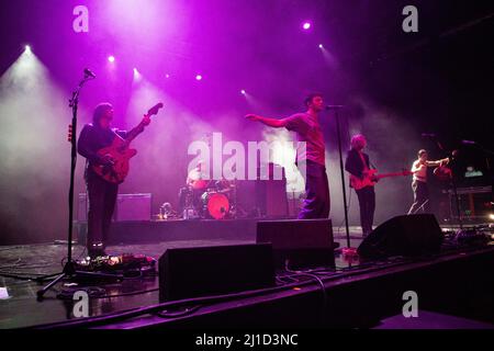 Milan Italy. 23 March 2022. The Irish post-punk band FONTAINES D.C. performs live on stage at Alcatraz during the 'Skinty Fia Tour'.