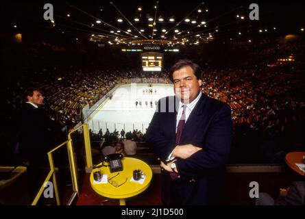 Los Angeles Kings team owner Bruce McNall in his box at the Forum in Inglewood, CA Stock Photo