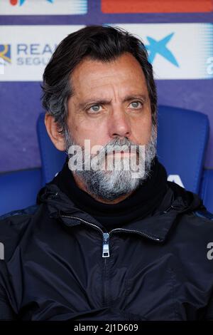 BARCELONA - MAR 5: The manager Quique Sanchez Flores during the La Liga match between RCD Espanyol and Getafe CF at the RCDE Stadium on March 5, 2022 Stock Photo