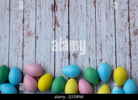 Eggs on wooden background. Copy space. Easter concept Stock Photo