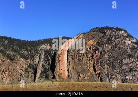 Devil's Slide is found on Cinnabar Mountain in Montana.  Slide is rugged, steep and literally verticle. Stock Photo