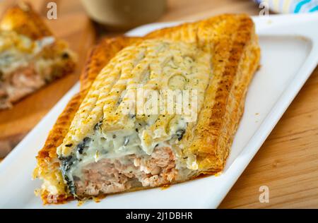 Fish pot pie with salmon Stock Photo