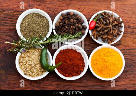 Add your favorite. Cropped shot of an assortment of colorful spices. Stock Photo