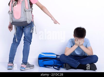 Teenager  student with bullying concept in school Stock Photo
