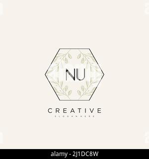 NU Initial Letter Flower Logo Template Vector premium vector Stock Vector