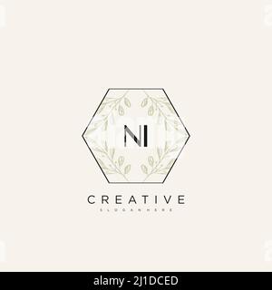 NI Initial Letter Flower Logo Template Vector premium vector Stock Vector