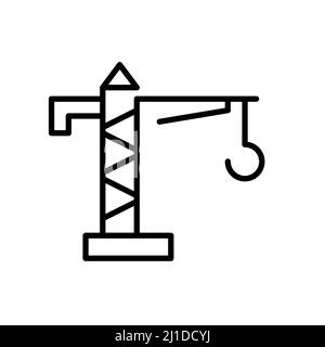 Construction crane for lifting and lowering cargo. Pixel perfect, editable stroke icon Stock Vector