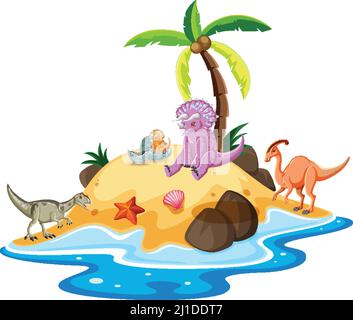 Scene with dinosaurs on island illustration Stock Vector