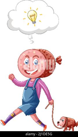 A hot dog girl walking and thinking on white background illustration Stock Vector