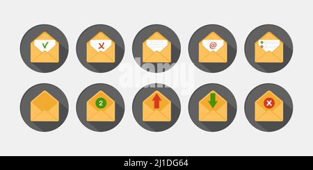 Mail envelopes icon set. Receiving SMS messages, notifications, invitations concept. Vector illustration in flat style Stock Vector