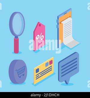 six isometric sale icons Stock Vector