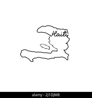 Haiti outline map with the handwritten country name. Continuous line drawing of patriotic home sign. A love for a small homeland. T-shirt print idea. Stock Vector