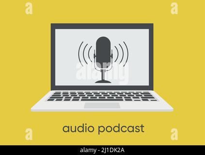 Vector flat concept of audio podcast. Subscription as business Stock Vector