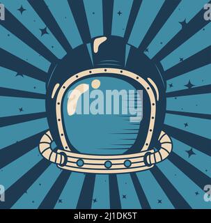 astronaut helmet in sunburst Stock Vector