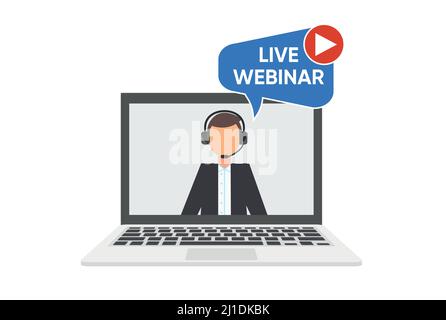 Live Webinar on the laptop. Online conference. Online technology distance Stock Vector