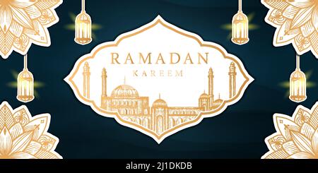 ramadan kareem hand drawn background illustration Stock Vector