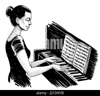 playing piano clipart black and white