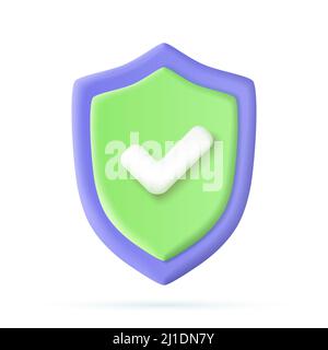 3d Shield protected icon with check Stock Vector