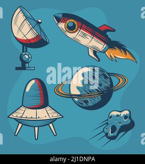 five space outer icons Stock Vector