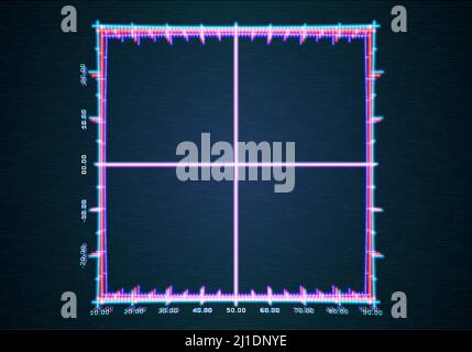 Neon interface background with grid and ruler. Abstract technology frame in 80s retro computer style Stock Vector