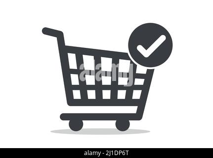 Shopping cart with check mark and Price text icon. Stock Vector