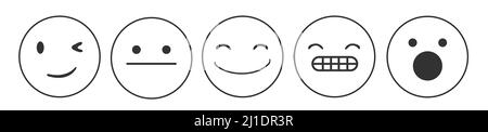 Iconic illustration of satisfaction level. Range to assess the emotions of your content. Feedback in form of emotions. Stock Vector