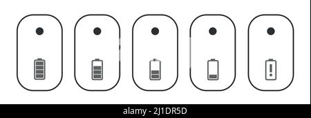 Isolated computer mouse set with a battery level charger. Computer mouse battery Stock Vector