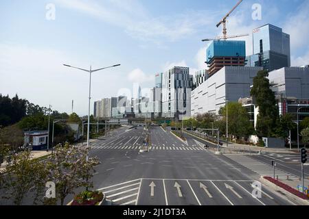 Shenzhen, Guangdong, China - March 17, 2022: the empty streets in Shenzhen, Guangdong Province, China, during citywise lockdown due to an increase of