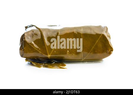 Dolmades. Stuffed vine leaves. Greek appetizer isolated on a white background. Stock Photo