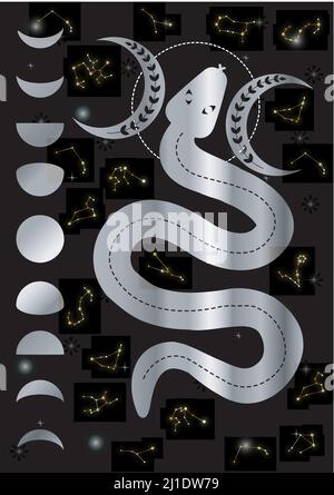 Magic seamless pattern with constellations, sun, moon, magic eyes ...