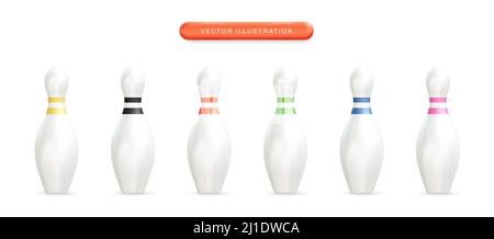 Bowling pins realistic 3d vector illustration set Stock Vector