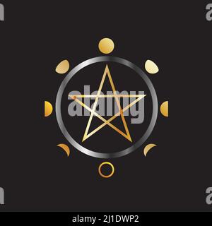 Phases of the moon and golden pentacle Stock Vector