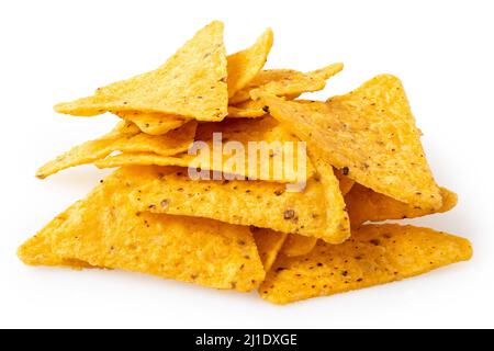 Pile of tortilla chips isolated on white. Stock Photo