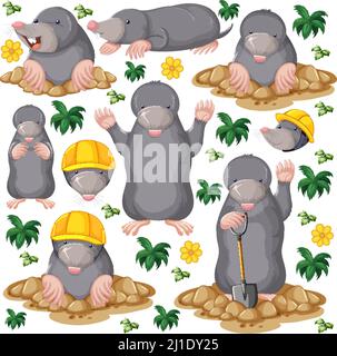 Seamless pattern with cute moles illustration Stock Vector