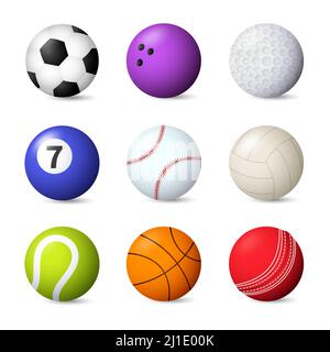 Balls set vector illustration. Bowling, baseball, football, snooker, tennis. Ball games concept. Vector illustration can be used for topics like sport Stock Vector