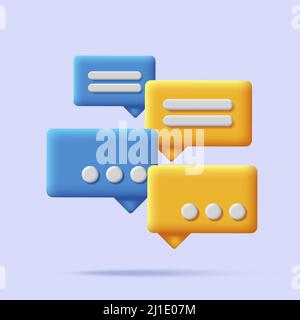 3d chat message bubbles composition, render yellow and blue shapes Stock Vector