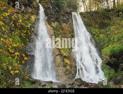 Photograph of  The Grey Mares Tail waterfall near Llanrwst Snowdonia National Park Gwynedd North Wales United Kingdom Europe Stock Photo