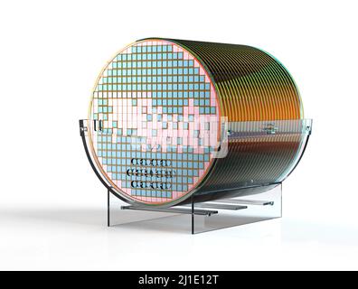 3d rendering silicon wafer plates for semiconductor manufacturing Stock Photo