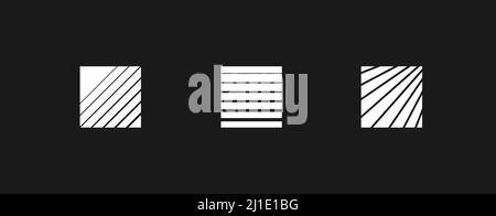 Set of retrowave design elements, squares. Squares with horizontal and diagonal stripes. Pack of retrowave 1980s style design elements. Vector Stock Vector