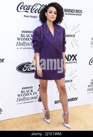 BEVERLY HILLS, LOS ANGELES, CALIFORNIA, USA - MARCH 24: Nathalie Emmanuel arrives at the 2022 15th Annual ESSENCE Black Women In Hollywood Awards Luncheon Anniversary Highlighting 'The Black Cinematic Universe' held at the Beverly Wilshire Four Seasons Hotel on March 24, 2022 in Beverly Hills, Los Angeles, California, United States. (Photo by Xavier Collin/Image Press Agency) Stock Photo