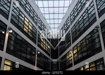 25.01.2022, Germany, Berlin, Berlin - Inner courtyard in the Willy Brandt House, federal headquarters of the Social Democratic Party of Germany (SPD). Stock Photo