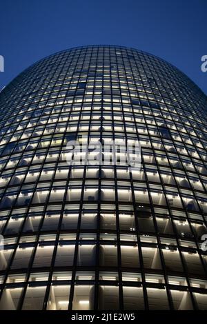 26.01.2022, Germany, Berlin, Berlin - The Bahntower is the headquarters of the umbrella company of the Deutsche Bahn AG, Alte Potsdamer Strasse (Potsd Stock Photo