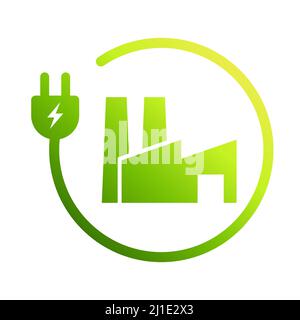 Eco factory industry energy icon vector. Green gear with electric plug sign, electricity, and green energy concept for graphic design, logo, website, Stock Vector
