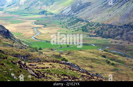 River Ogwen in Nant Ffrancon Valley Snowdonia National Park Gwynedd North Wales UK, Late Spring. Stock Photo