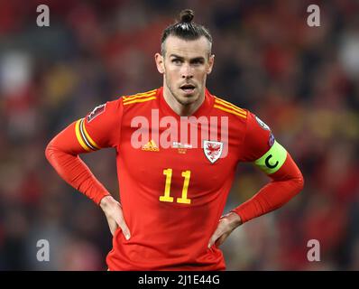 Cardiff, UK. 25th Sep, 2022. Gareth Bale of Wales gives a wink