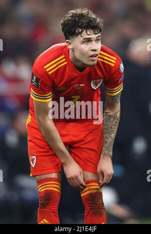 Cardiff, Wales, 24th March 2022.   Neco Williams of Wales during the FIFA World Cup 2023 Qualifying - European match at the Cardiff City Stadium, Cardiff. Picture credit should read: Darren Staples / Sportimage Stock Photo